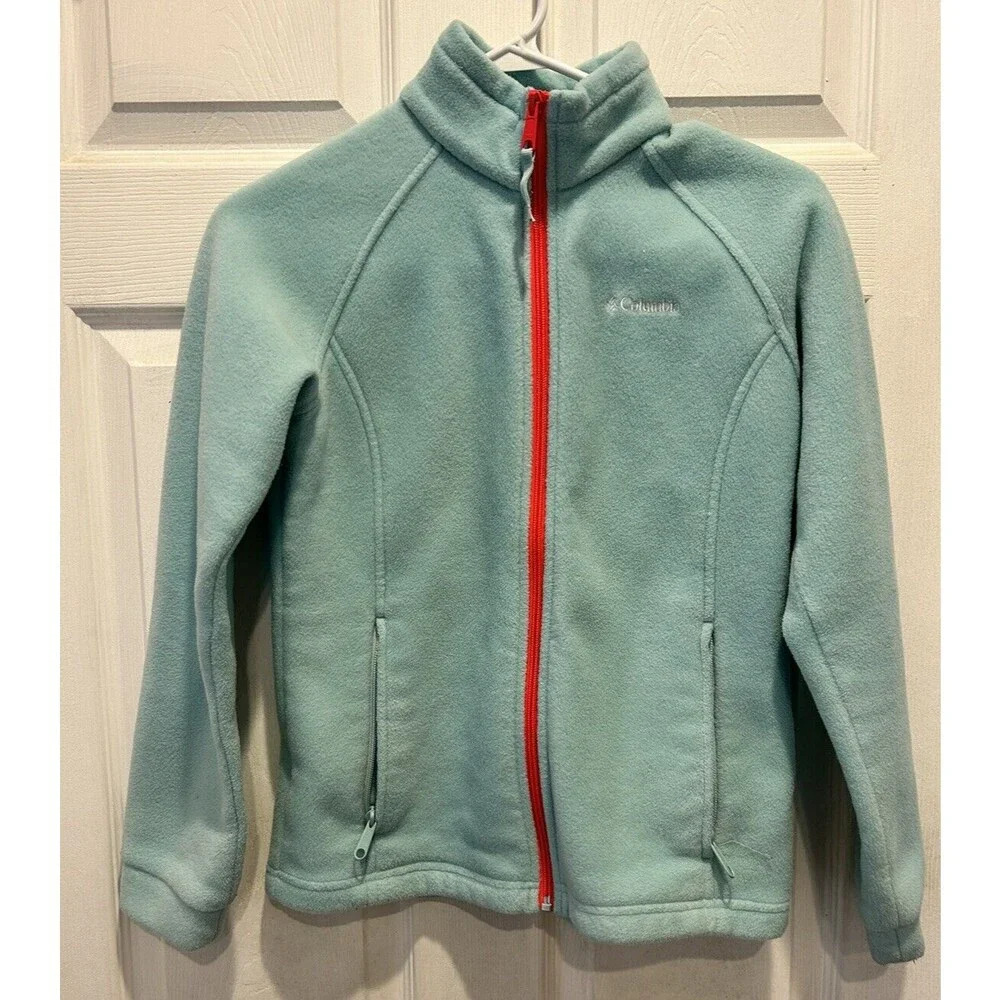 Columbia Jacket Youth Large Green Blue Fleece Benton Springs‎ Girls Zip